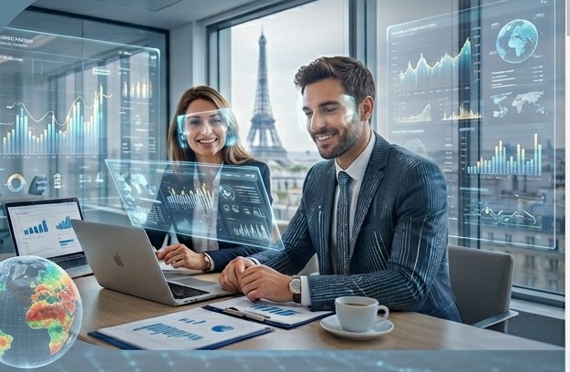 Collaborateurs d'un cabinet comptable sur une plateforme sécurisée